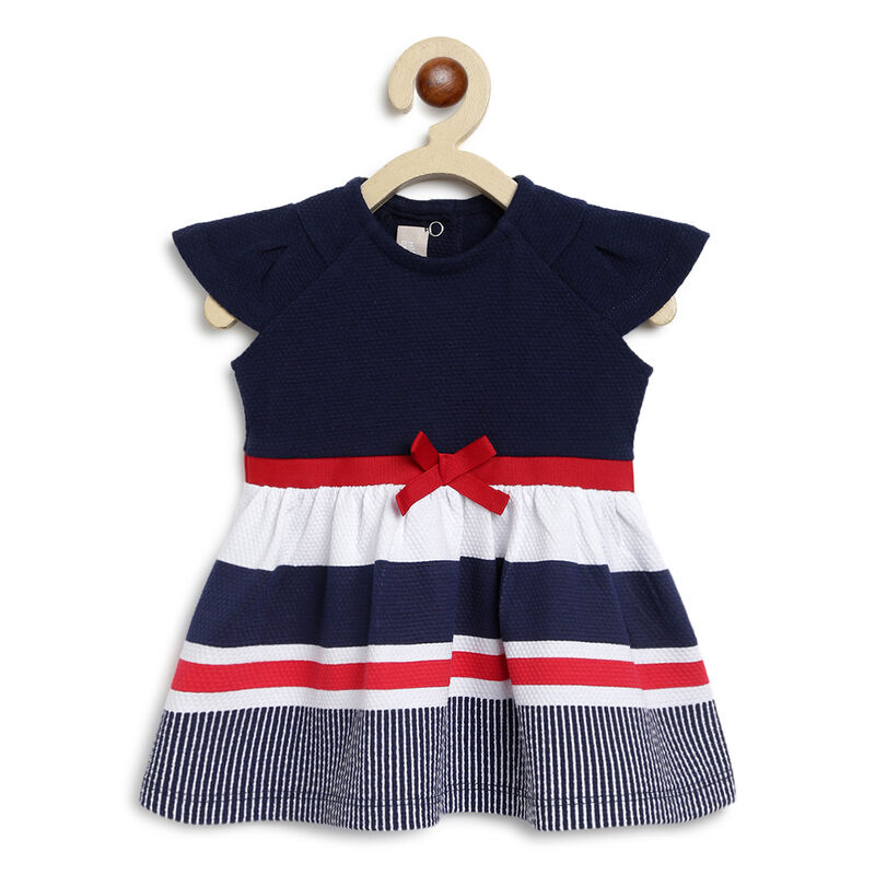 Girls Medium Blue Striped Short Sleeve Dress image number null
